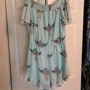 OFF THE SHOULDER COW SKULL ROMPER